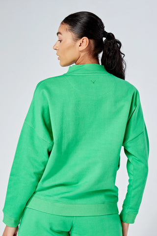 Twill Essentials Oversized Funnel Neck Zip-up Sweatshirt Green