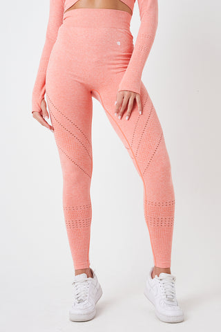 Twill Active Seamless Marl Laser cut Leggings - Coral