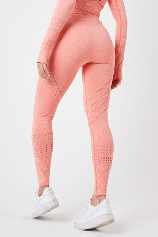Twill Active Seamless Marl Laser cut Leggings - Coral