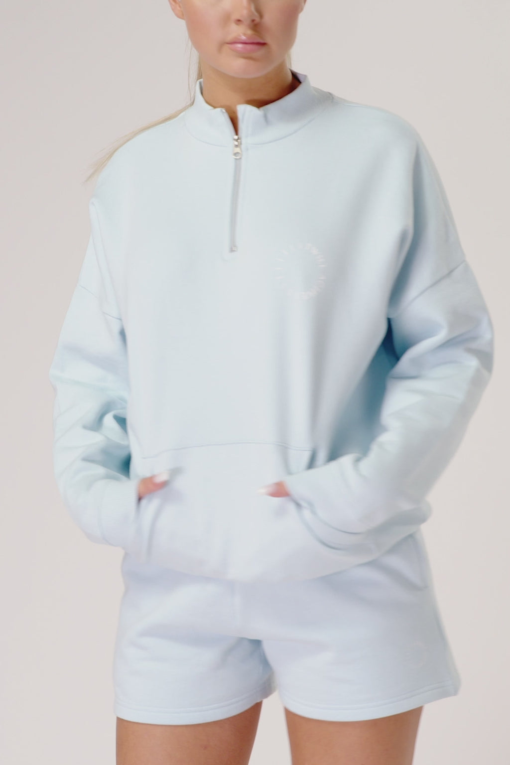 Essentials Oversized Funnel Neck Zip up Sweatshirt - Blue