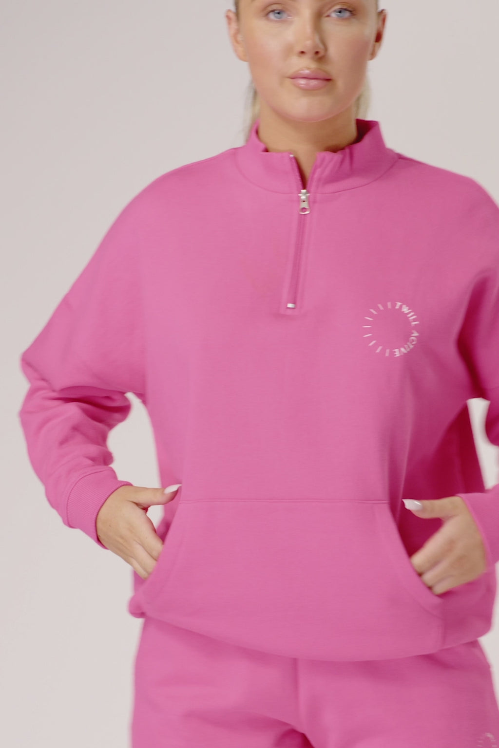 Essentials Oversized Funnel Neck Zip up Sweatshirt - Pink