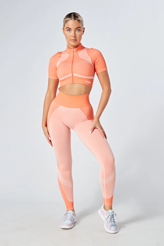 Twill Active Recycled Colour Block Zip-up Crop Top Coral