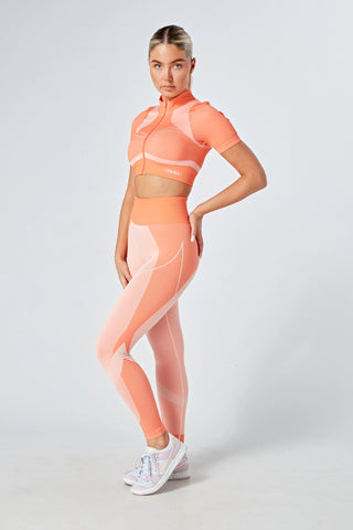 Twill Active Recycled Colour Block Body Fit Legging - Coral