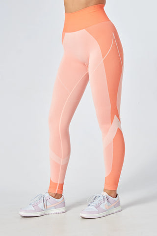 Twill Active Recycled Colour Block Body Fit Legging - Coral