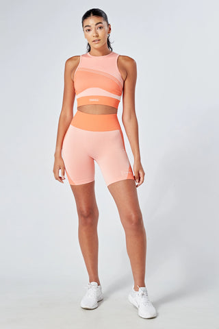 Twill Active Recycled Colour Block Body Fit Racer Crop Top - Coral
