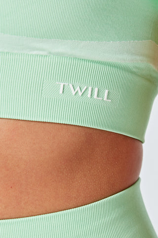 Twill Active Recycled Colour Block Zip-up Crop Top Green