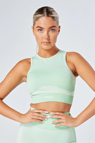 Twill Active Recycled Colour Block Racer Crop Top - Green