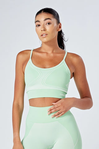 Twill Active Recycled Colour Block Body Fit Seamless Sports Bra - Green