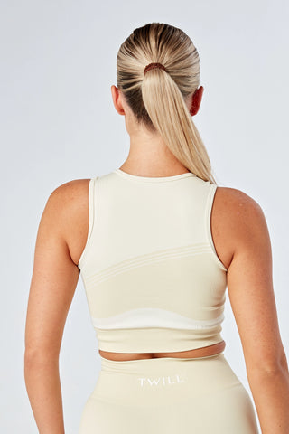 Twill Active Recycled Colour Block Body Fit Racer Crop Top - Stone