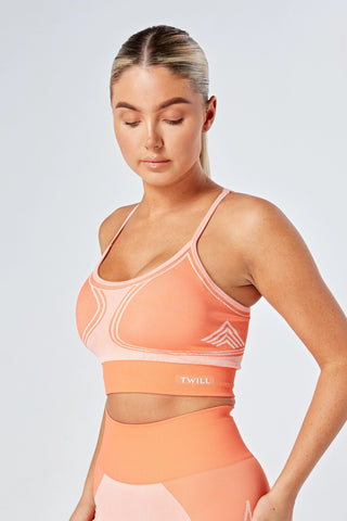 Twill Active Recycled Colour Block Body Fit Seamless Sports Bra - Coral