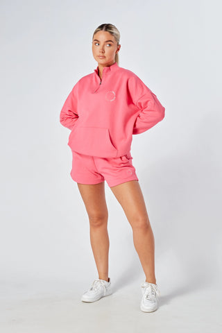 Essentials Oversized Funnel Neck Zip up Sweatshirt - Pink