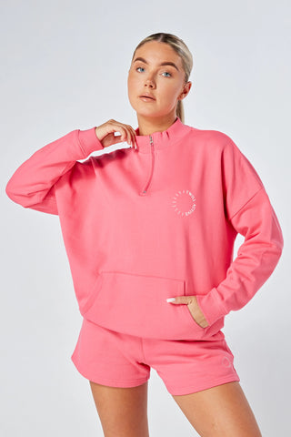 Essentials Oversized Funnel Neck Zip up Sweatshirt - Pink