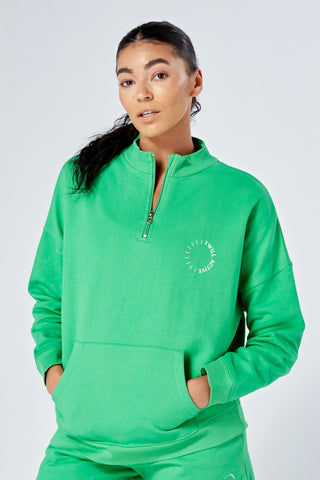 Twill Essentials Oversized Funnel Neck Zip-up Sweatshirt Green