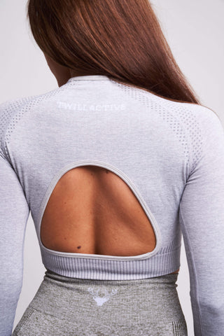 Acely Recycled Long Sleeve Crop Top – Petrol Marl - Twill Active